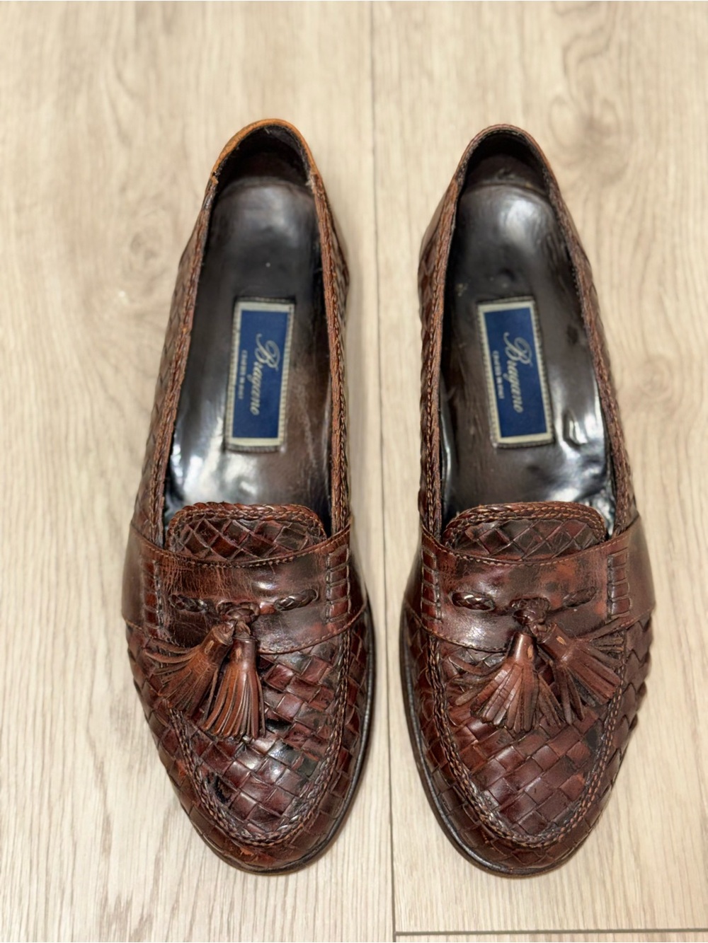Bragano Tassel Loafers Mens 9.5 Rich Brown Vntage Crafted Italian Leather Shoes